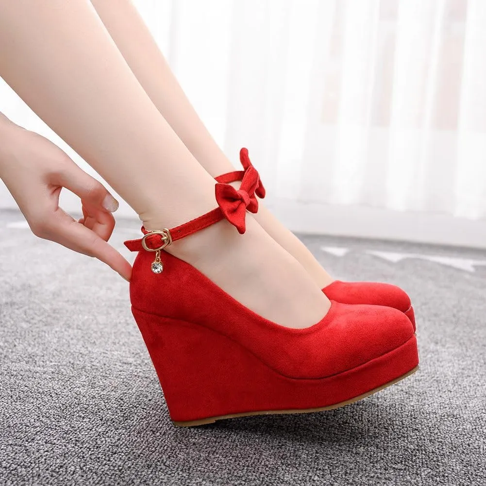 Wedge Mary Janes for Women Platform Mary Janes Suede Closed Toe Ankle Strap Lolita Shoes 4.3" Heel Cute Shoes
