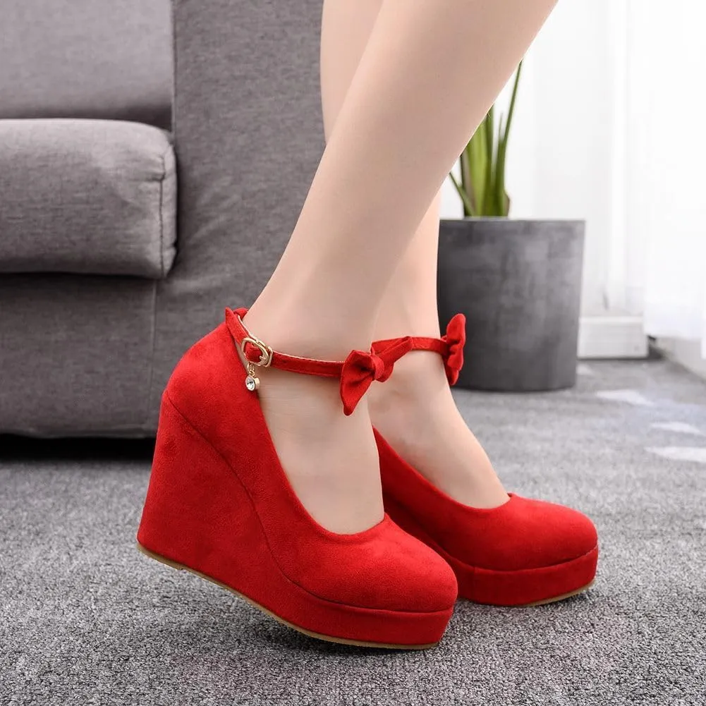 Wedge Mary Janes for Women Platform Mary Janes Suede Closed Toe Ankle Strap Lolita Shoes 4.3" Heel Cute Shoes