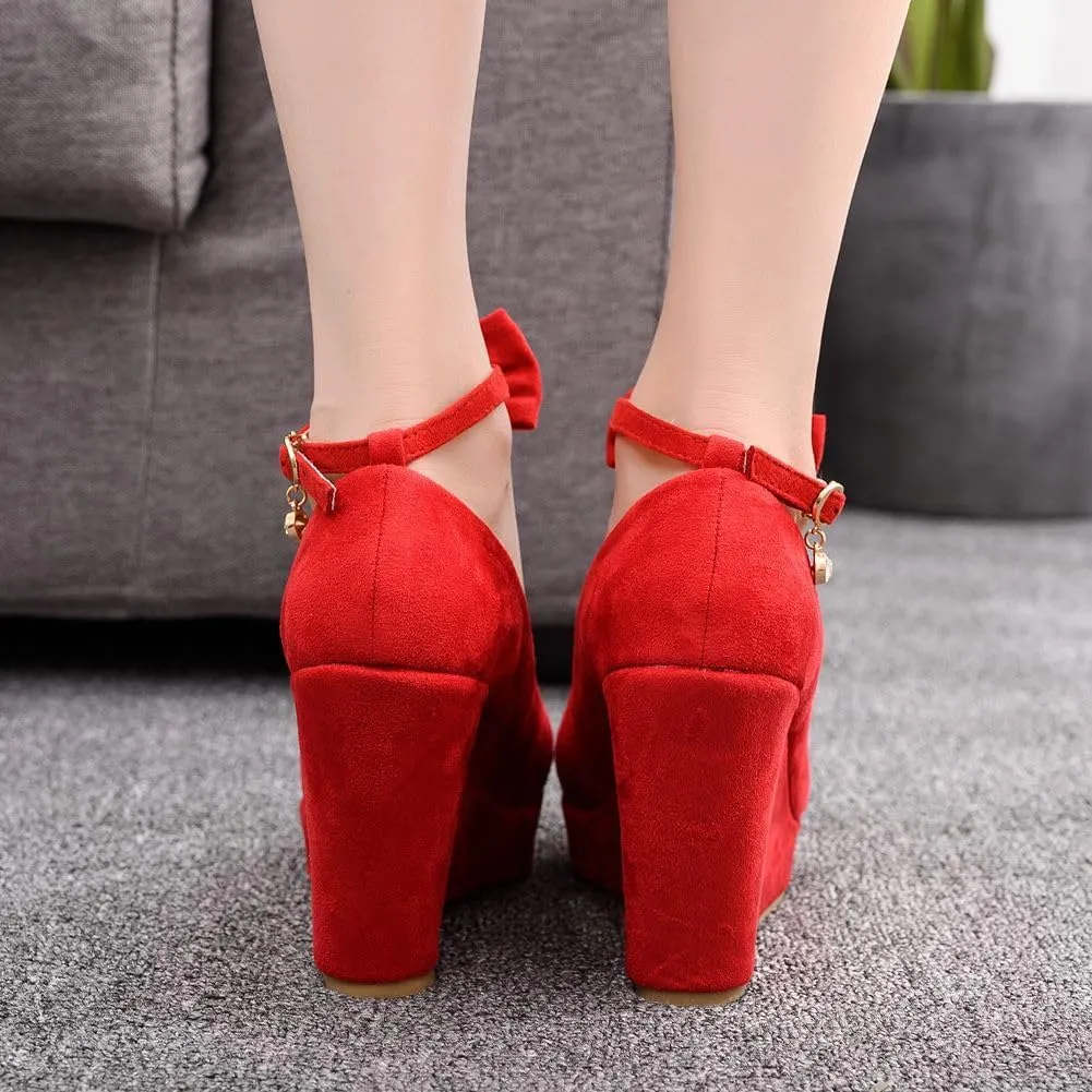 Wedge Mary Janes for Women Platform Mary Janes Suede Closed Toe Ankle Strap Lolita Shoes 4.3" Heel Cute Shoes