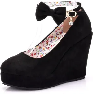 Wedge Mary Janes for Women Platform Mary Janes Suede Closed Toe Ankle Strap Lolita Shoes 4.3" Heel Cute Shoes