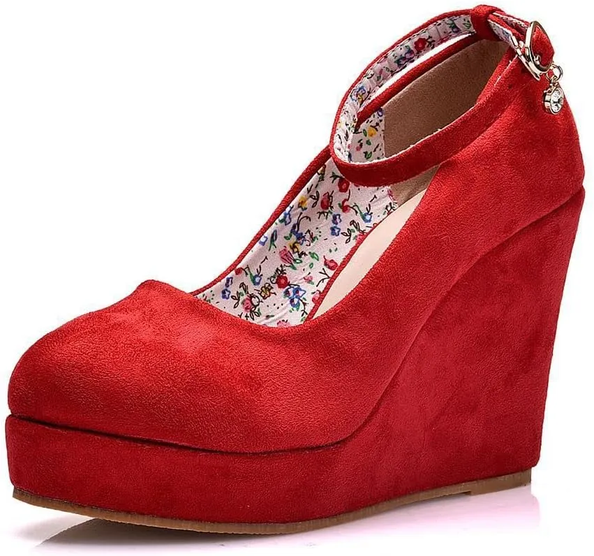 Wedge Mary Janes for Women Platform Mary Janes Suede Closed Toe Ankle Strap Lolita Shoes 4.3" Heel Cute Shoes