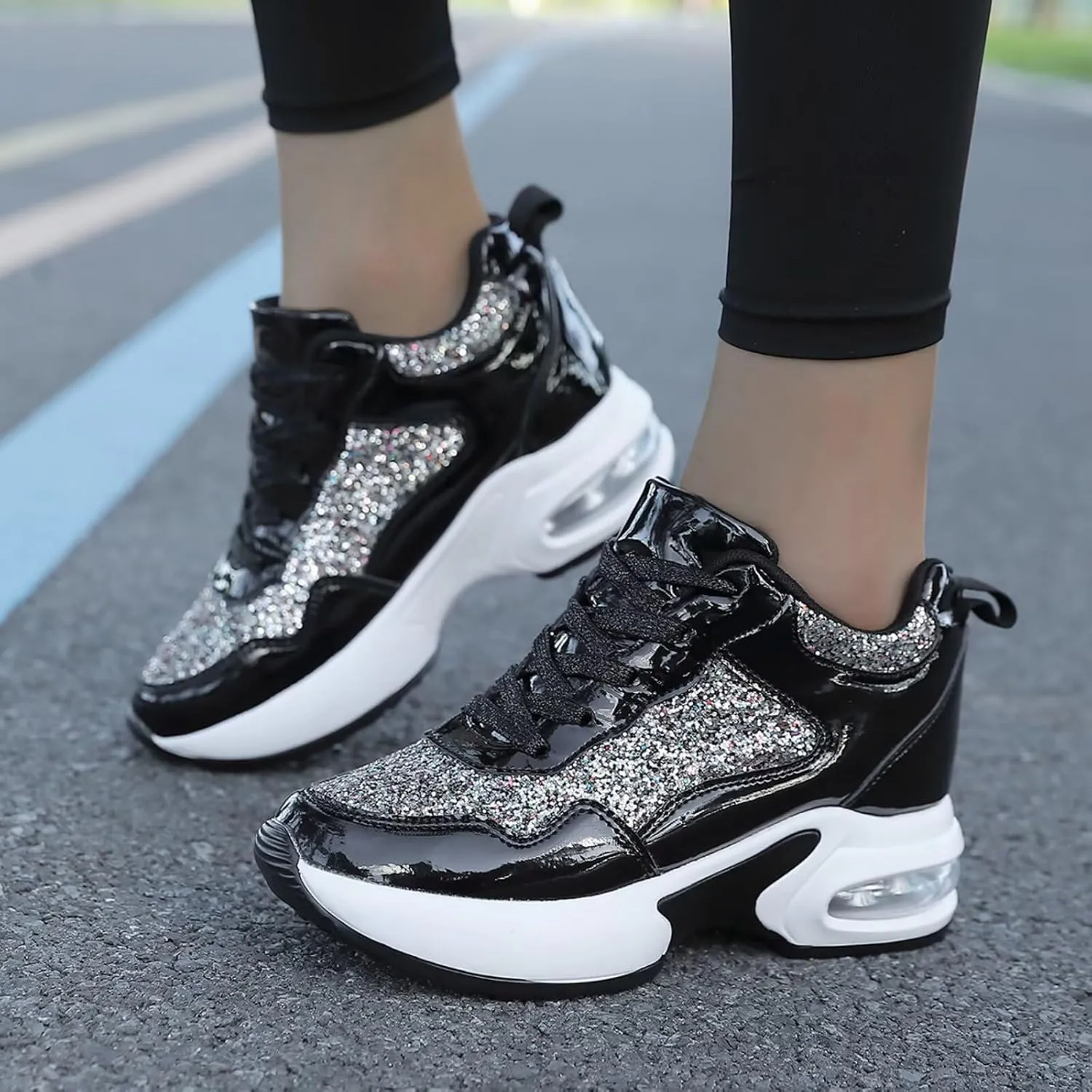 Wedge Sneakers for Women High Heel Hidden Platform Sneakers Fashion Glitter Wedding Shoes for Bride Increasing 3 inch