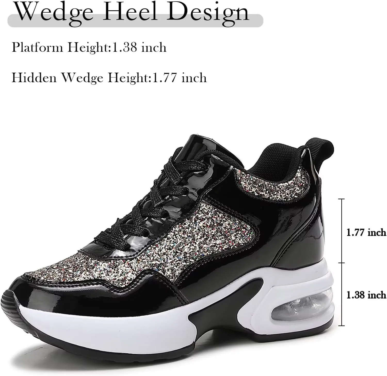 Wedge Sneakers for Women High Heel Hidden Platform Sneakers Fashion Glitter Wedding Shoes for Bride Increasing 3 inch