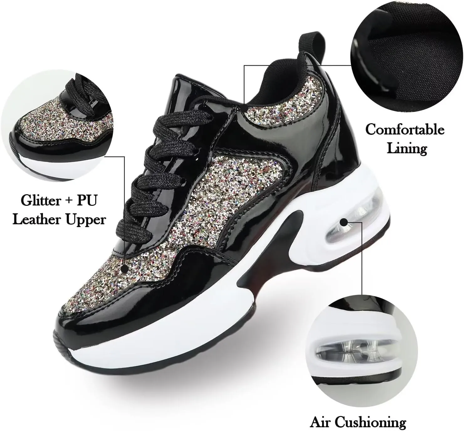 Wedge Sneakers for Women High Heel Hidden Platform Sneakers Fashion Glitter Wedding Shoes for Bride Increasing 3 inch