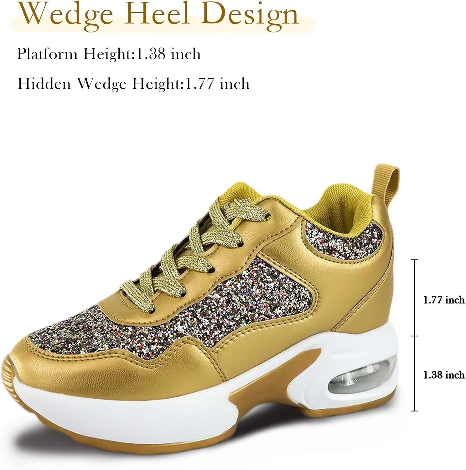 Wedge Sneakers for Women High Heel Hidden Platform Sneakers Fashion Glitter Wedding Shoes for Bride Increasing 3 inch