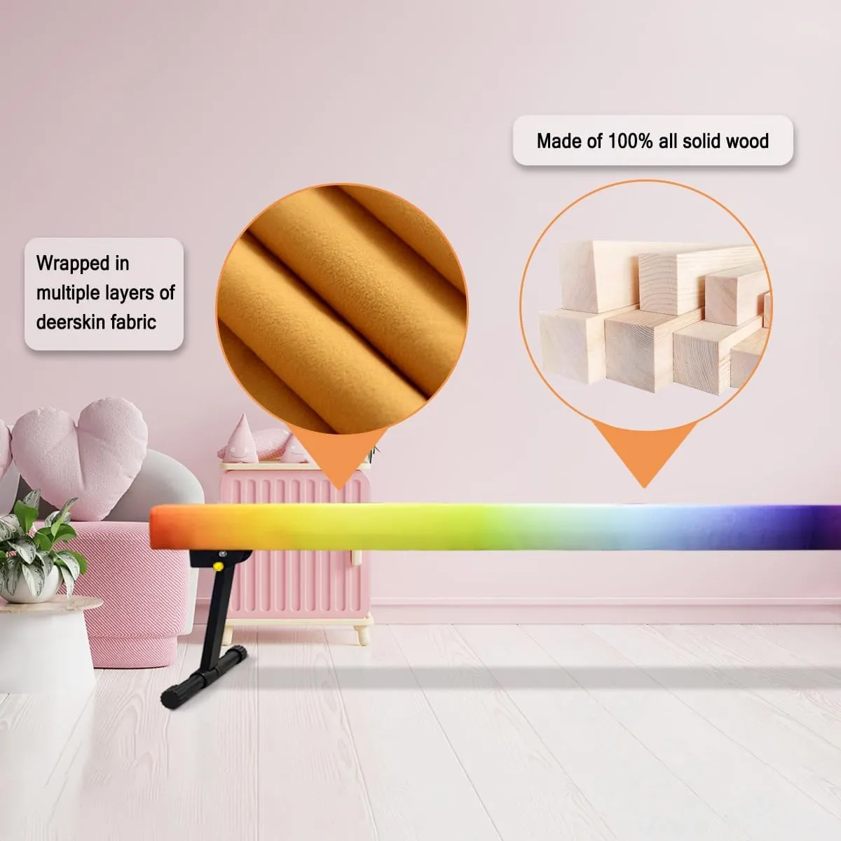 Wesky Adjustable Balance Beam,High and Low Floor Beam Gymnastics Equipment,Professional Gymnastics Beam for Kids Home Training with Foldable Legs