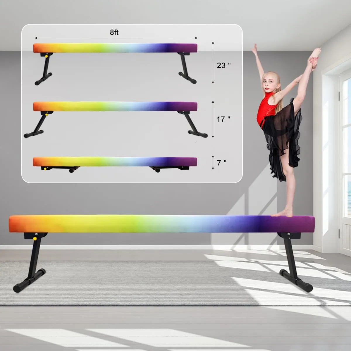 Wesky Adjustable Balance Beam,High and Low Floor Beam Gymnastics Equipment,Professional Gymnastics Beam for Kids Home Training with Foldable Legs