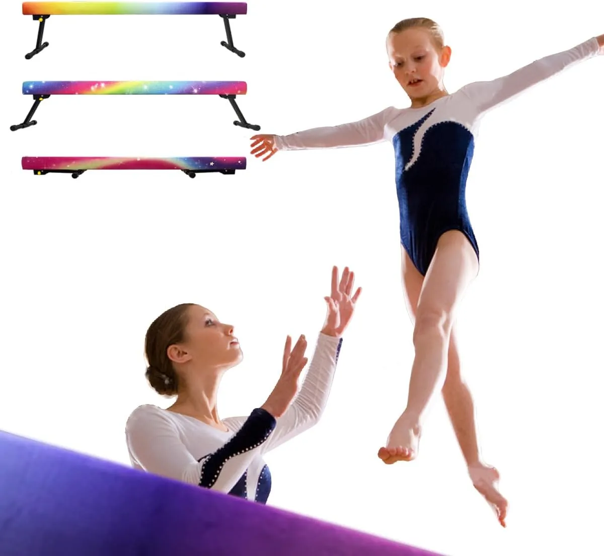 Wesky Adjustable Balance Beam,High and Low Floor Beam Gymnastics Equipment,Professional Gymnastics Beam for Kids Home Training with Foldable Legs