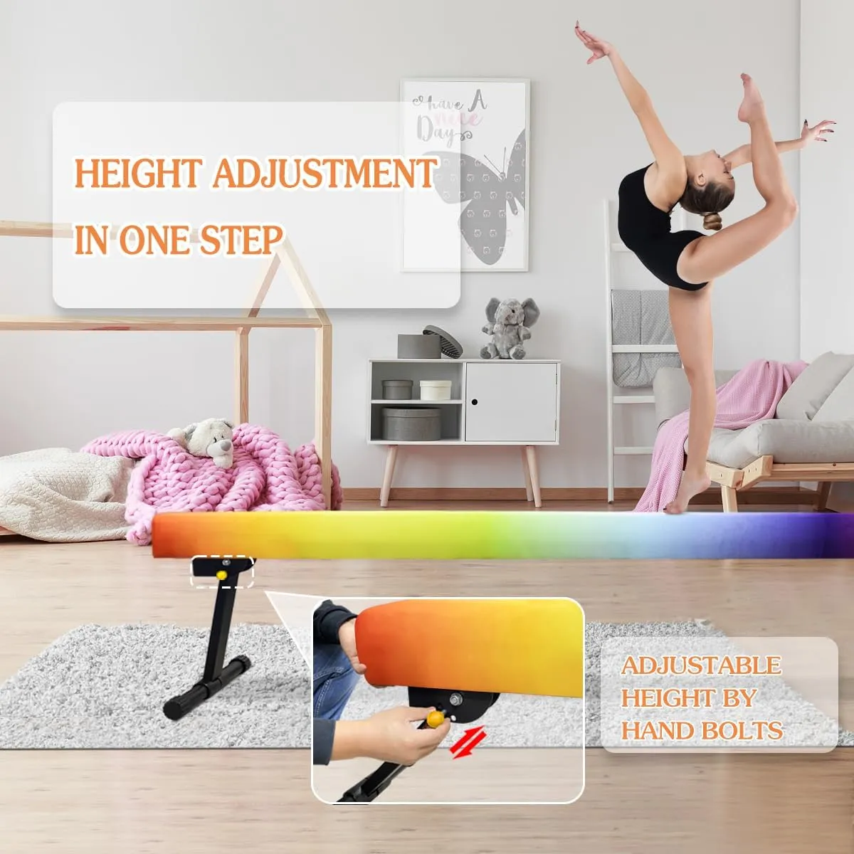 Wesky Adjustable Balance Beam,High and Low Floor Beam Gymnastics Equipment,Professional Gymnastics Beam for Kids Home Training with Foldable Legs