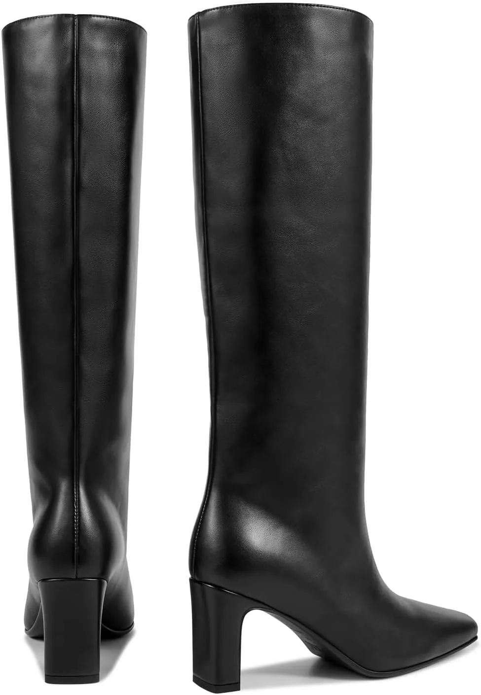 wetkiss Straight Leg Knee High Boots for Women Regular Calf Friendly Square Toe Faux Leather Crocodile Print Mid Heel Comfortable Boots