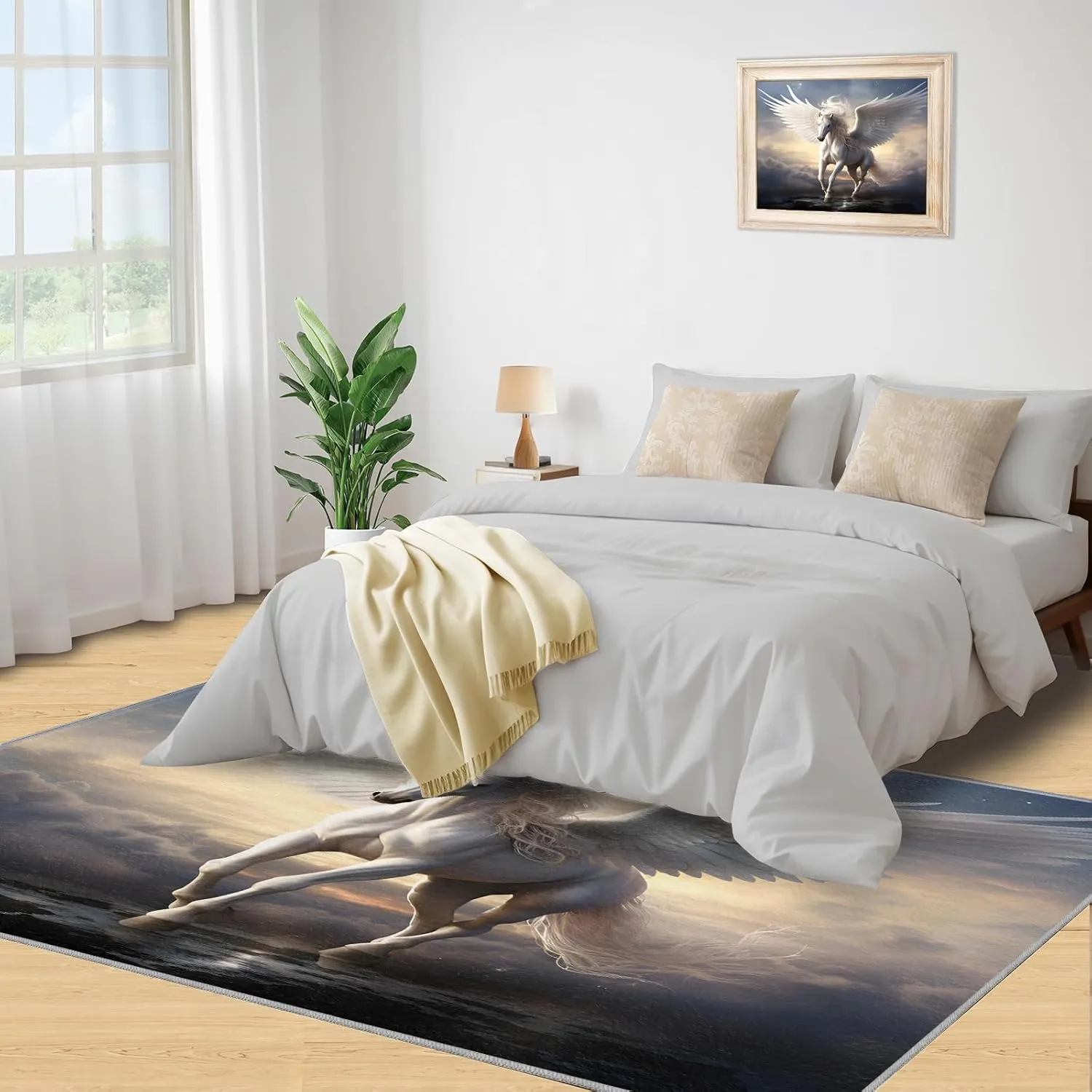White Horse Rug & Home Decor - 2x6 Rug, Wings Animal Runner Rug, Fantasy Flying Horse Rugs, Machine Washable Rug Soft Non Slip Kitchen Laundry Room Entryway Bedroom