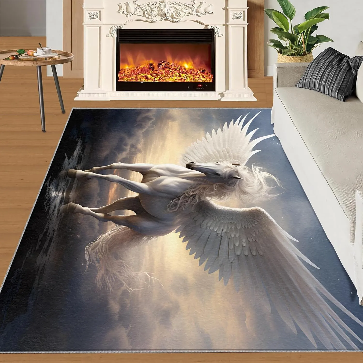 White Horse Rug & Home Decor - 2x6 Rug, Wings Animal Runner Rug, Fantasy Flying Horse Rugs, Machine Washable Rug Soft Non Slip Kitchen Laundry Room Entryway Bedroom