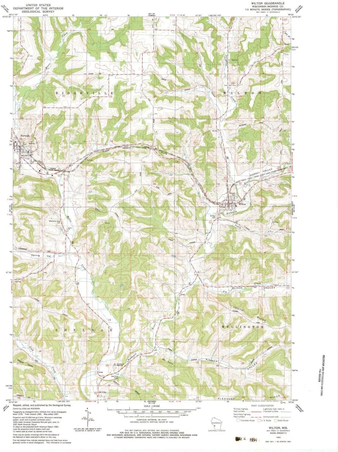 Wilton WI topo map, 1:24000 Scale, 7.5 X 7.5 Minute, Historical, 1983, Updated 1984, 27.26 x 22.49 in