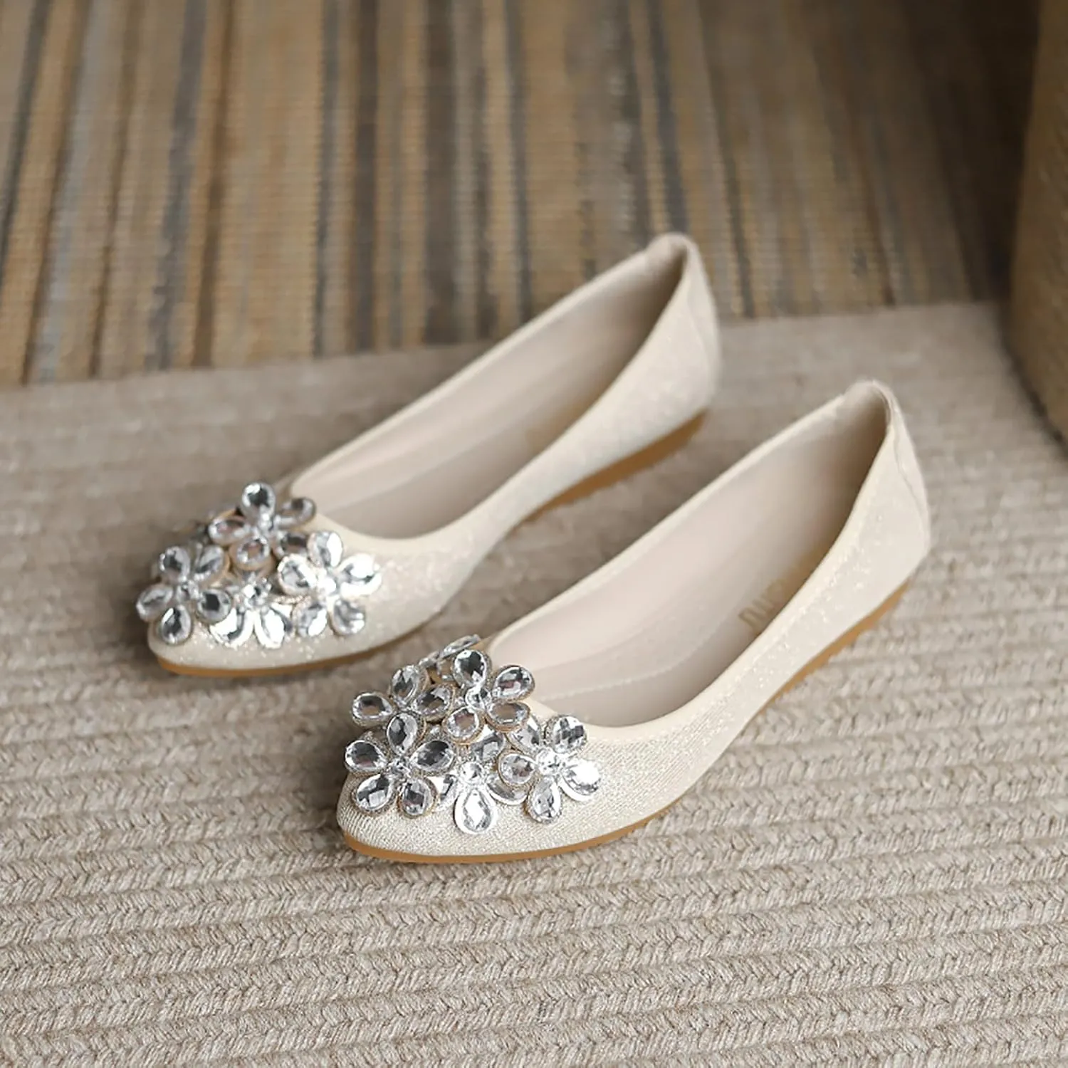 Women Ballet Flats Bling Cute Rhinestone Wedding Ballerina Shoes Foldable Sparkly Comfort Slip on Flat Shoes