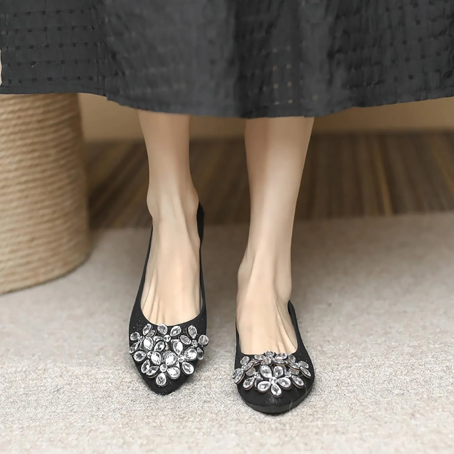 Women Ballet Flats Bling Cute Rhinestone Wedding Ballerina Shoes Foldable Sparkly Comfort Slip on Flat Shoes