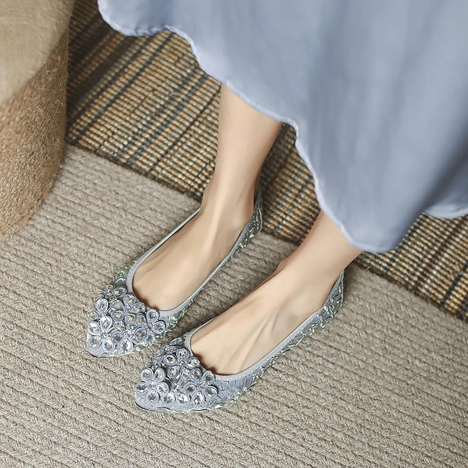 Women Ballet Flats Bling Cute Rhinestone Wedding Ballerina Shoes Foldable Sparkly Comfort Slip on Flat Shoes