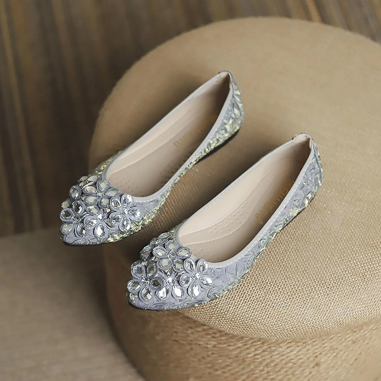 Women Ballet Flats Bling Cute Rhinestone Wedding Ballerina Shoes Foldable Sparkly Comfort Slip on Flat Shoes