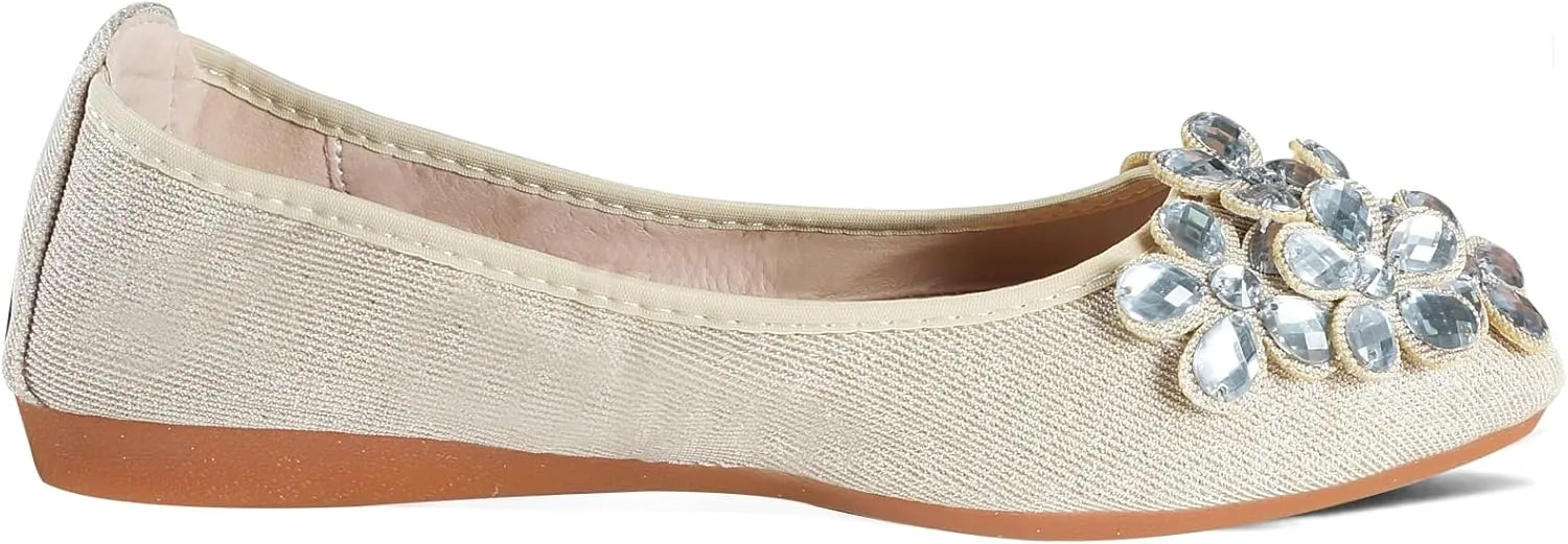 Women Ballet Flats Bling Cute Rhinestone Wedding Ballerina Shoes Foldable Sparkly Comfort Slip on Flat Shoes