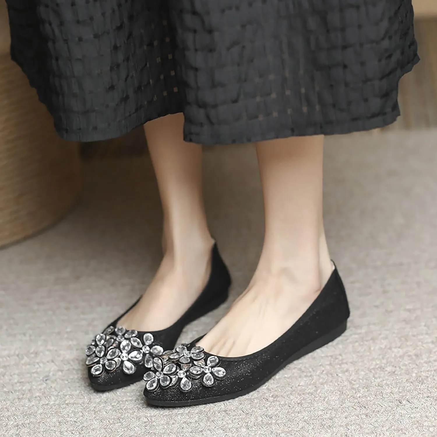 Women Ballet Flats Bling Cute Rhinestone Wedding Ballerina Shoes Foldable Sparkly Comfort Slip on Flat Shoes