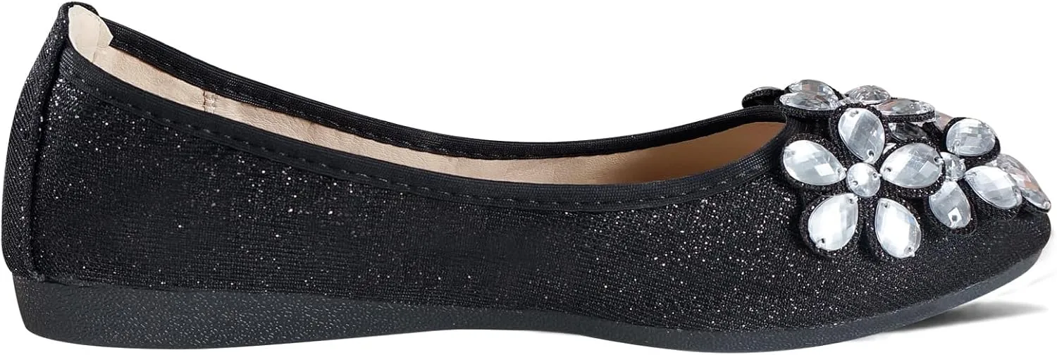 Women Ballet Flats Bling Cute Rhinestone Wedding Ballerina Shoes Foldable Sparkly Comfort Slip on Flat Shoes
