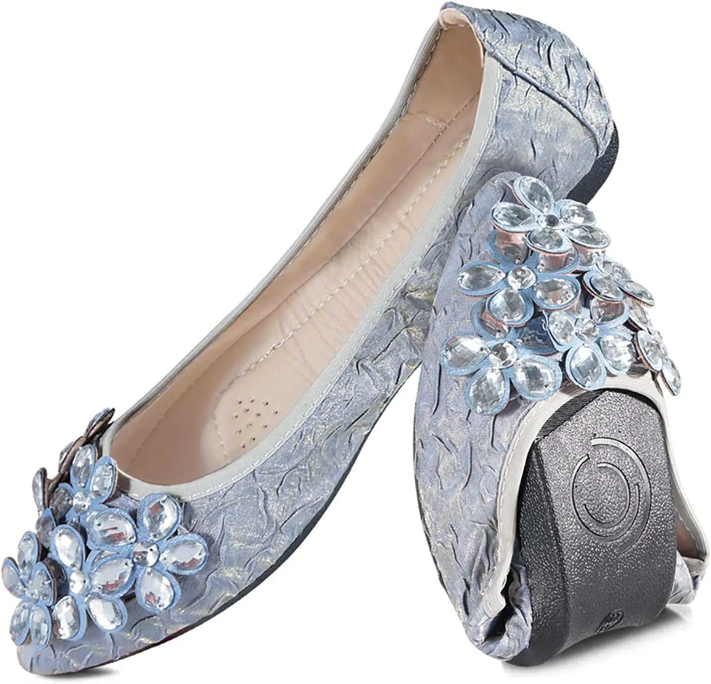 Women Ballet Flats Bling Cute Rhinestone Wedding Ballerina Shoes Foldable Sparkly Comfort Slip on Flat Shoes
