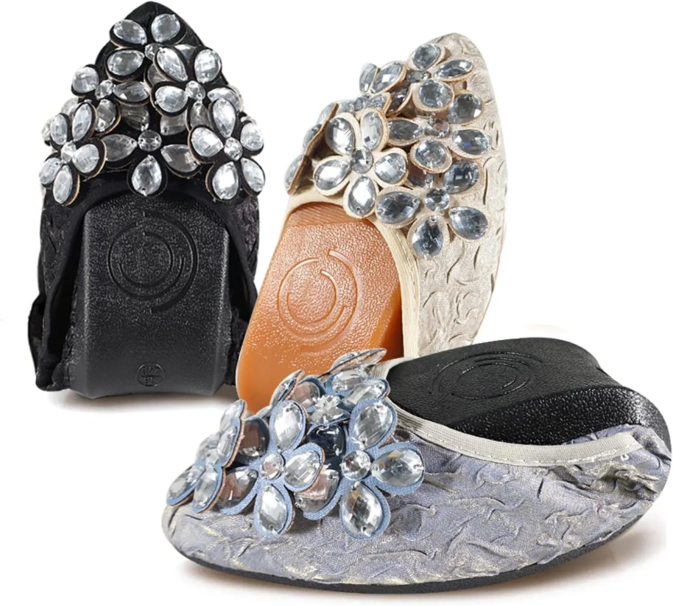 Women Ballet Flats Bling Cute Rhinestone Wedding Ballerina Shoes Foldable Sparkly Comfort Slip on Flat Shoes
