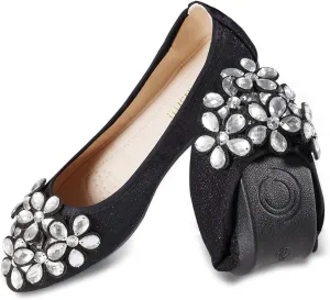 Women Ballet Flats Bling Cute Rhinestone Wedding Ballerina Shoes Foldable Sparkly Comfort Slip on Flat Shoes