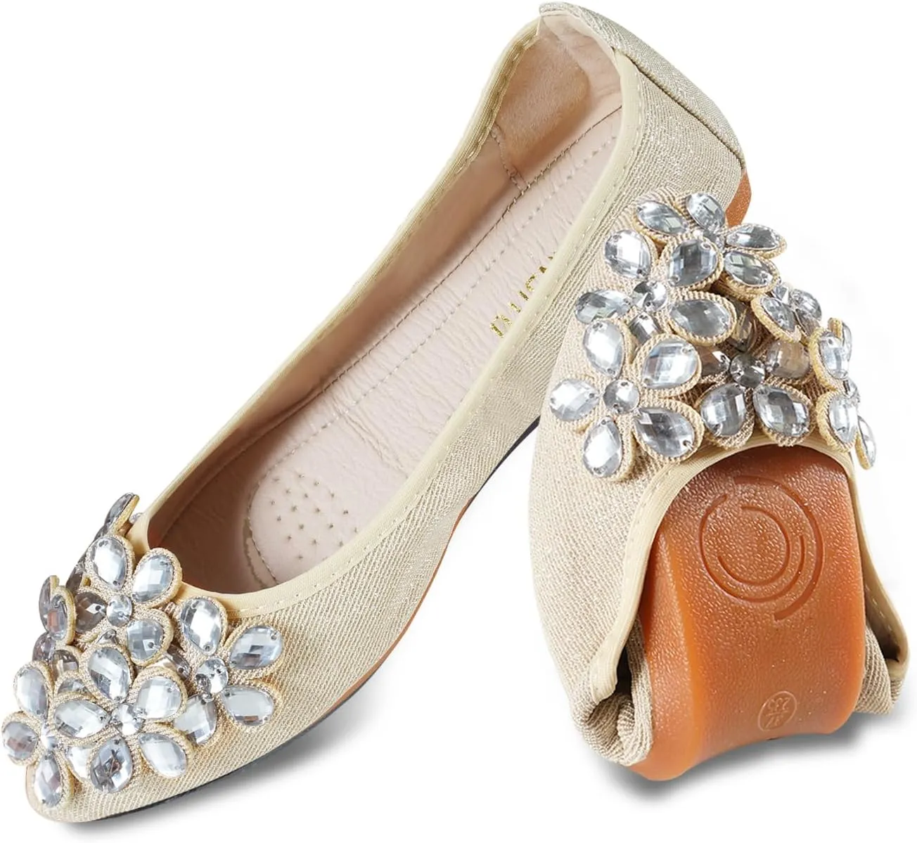 Women Ballet Flats Bling Cute Rhinestone Wedding Ballerina Shoes Foldable Sparkly Comfort Slip on Flat Shoes