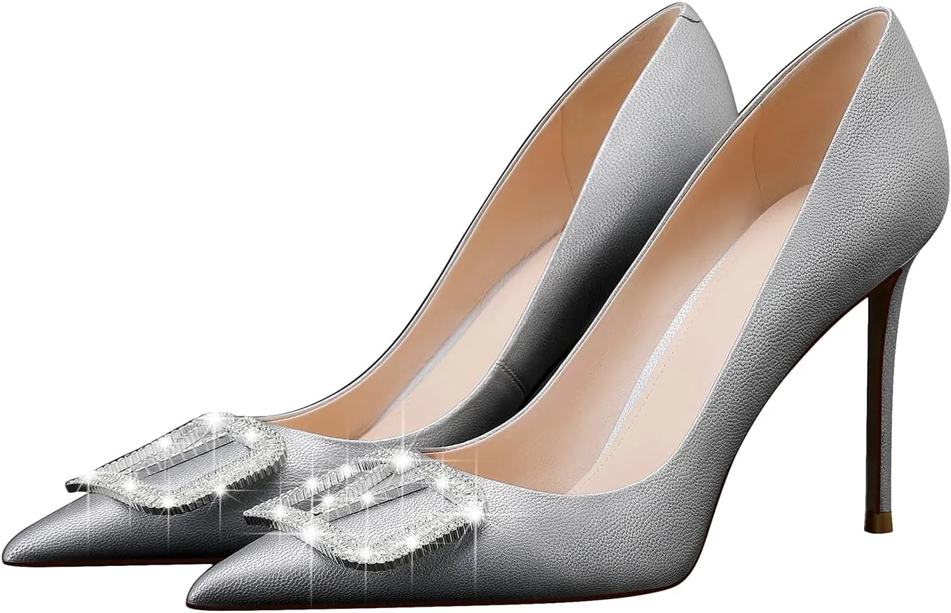 Women High Stiletto Heels Pointed Toe Pumps, Sheepskin Slip-on Wedding Dress Party Pumps Closed Toe Shoes
