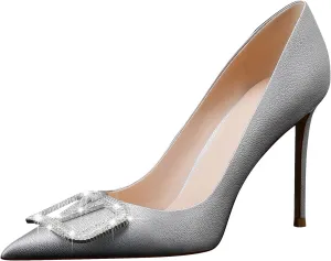 Women High Stiletto Heels Pointed Toe Pumps, Sheepskin Slip-on Wedding Dress Party Pumps Closed Toe Shoes