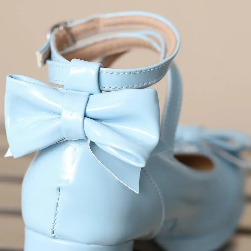 Women Lolita Pumps Comfortable Chunky Medium Heel Kawaii Platform Shoes Strappy Bowknot Decort