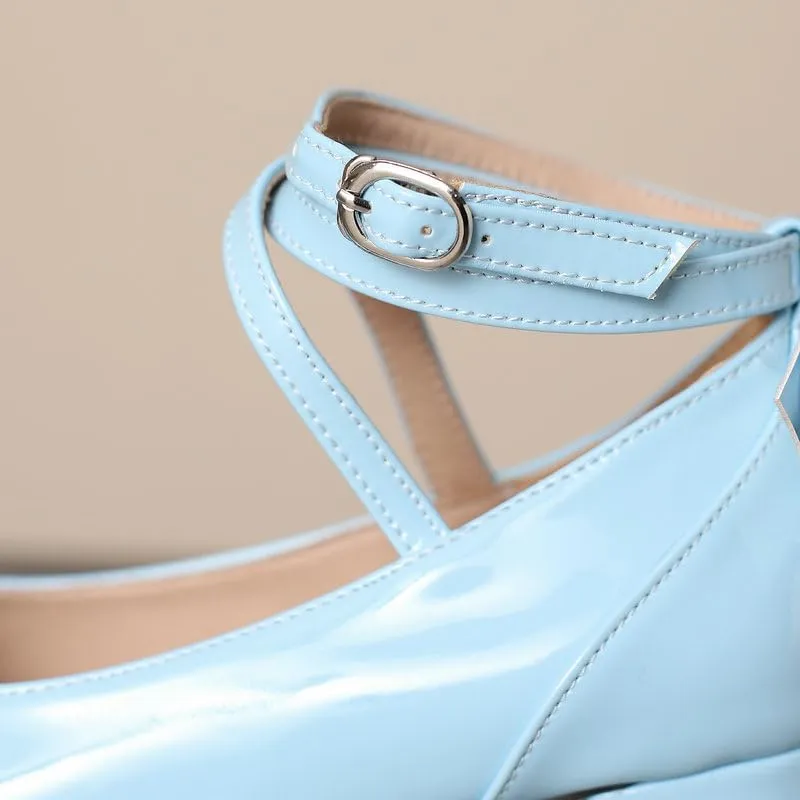 Women Lolita Pumps Comfortable Chunky Medium Heel Kawaii Platform Shoes Strappy Bowknot Decort