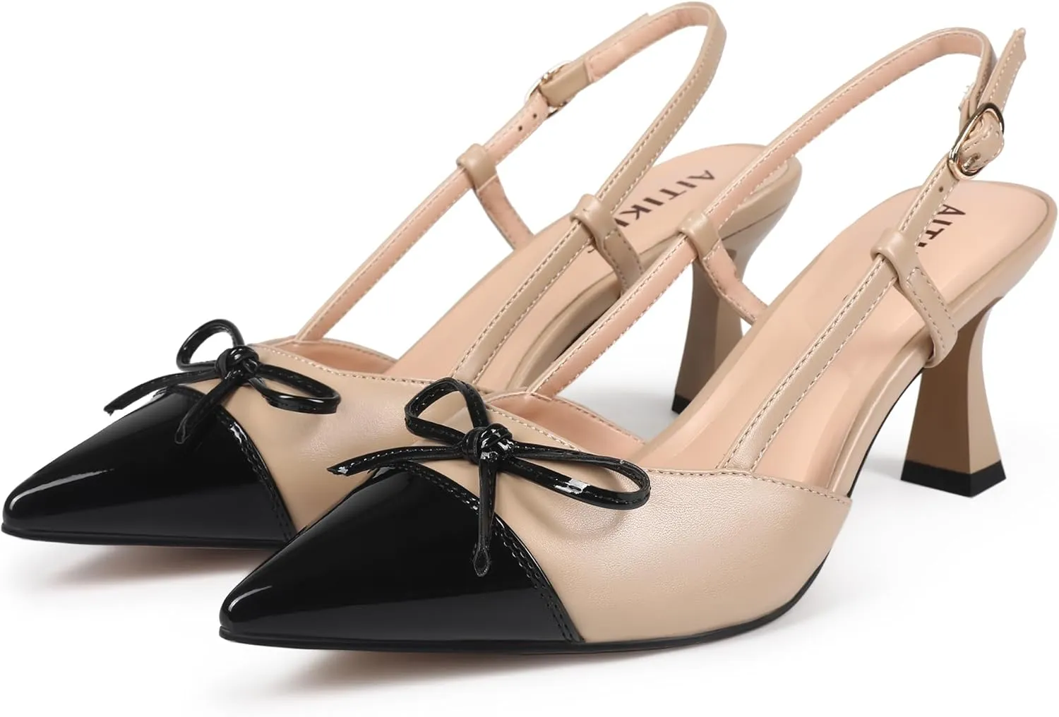 Women' s Closed Kitten Heels, Pointed Toe Bow Pumps Wedding Slingback High Heeled Prom Dress Shoes