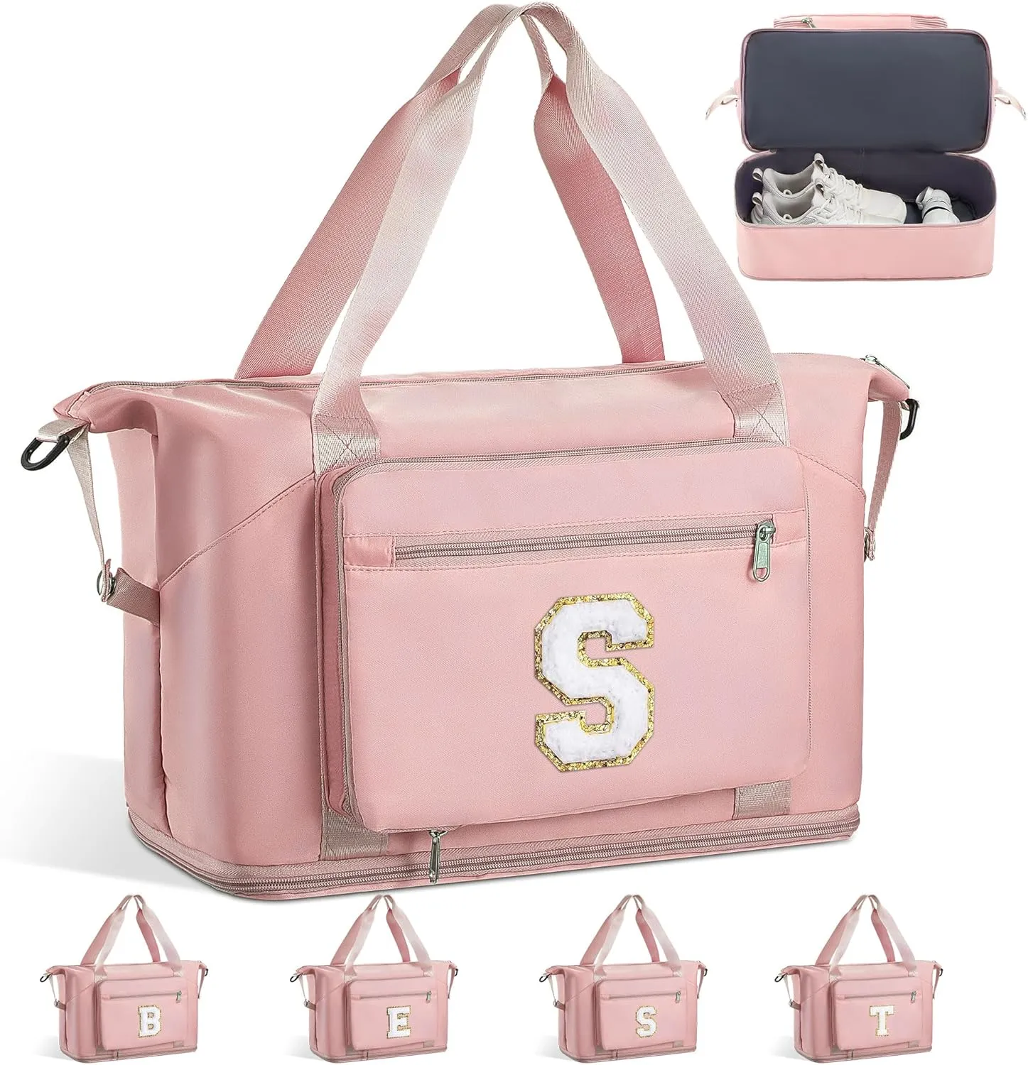 Women& Tween Girls Gifts Trendy Stuff, Carry On Duffle Bag for Airplanes Women, Cute Personalized Travel Essentials Duffel Carry On Over Night Fodable Bag for Preppy Teen Kids -Pink S