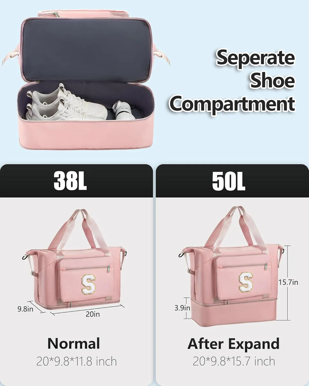 Women& Tween Girls Gifts Trendy Stuff, Carry On Duffle Bag for Airplanes Women, Cute Personalized Travel Essentials Duffel Carry On Over Night Fodable Bag for Preppy Teen Kids -Pink S