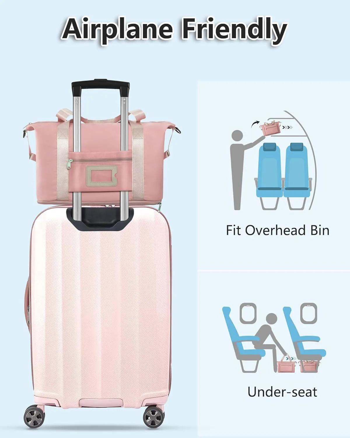 Women& Tween Girls Gifts Trendy Stuff, Carry On Duffle Bag for Airplanes Women, Cute Personalized Travel Essentials Duffel Carry On Over Night Fodable Bag for Preppy Teen Kids -Pink S