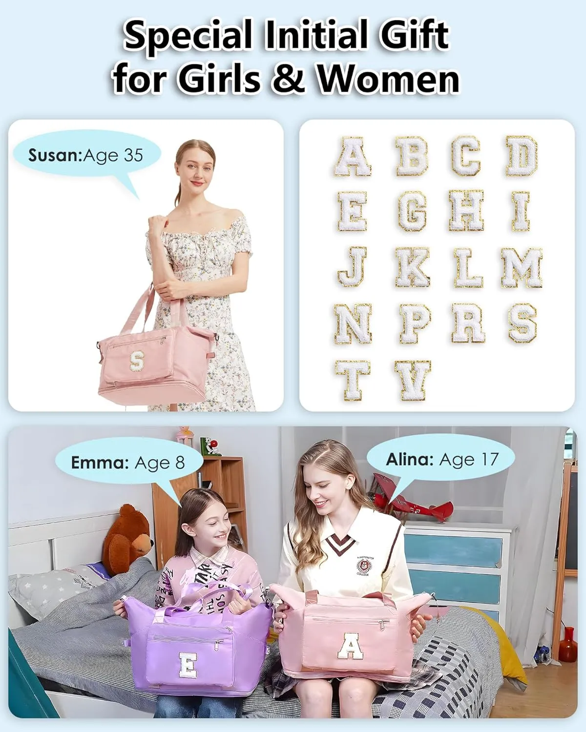 Women& Tween Girls Gifts Trendy Stuff, Carry On Duffle Bag for Airplanes Women, Cute Personalized Travel Essentials Duffel Carry On Over Night Fodable Bag for Preppy Teen Kids -Pink S