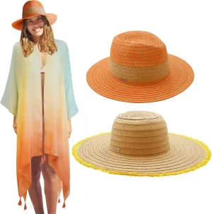 Women's 2 Sun Hats with Beach Coverup
