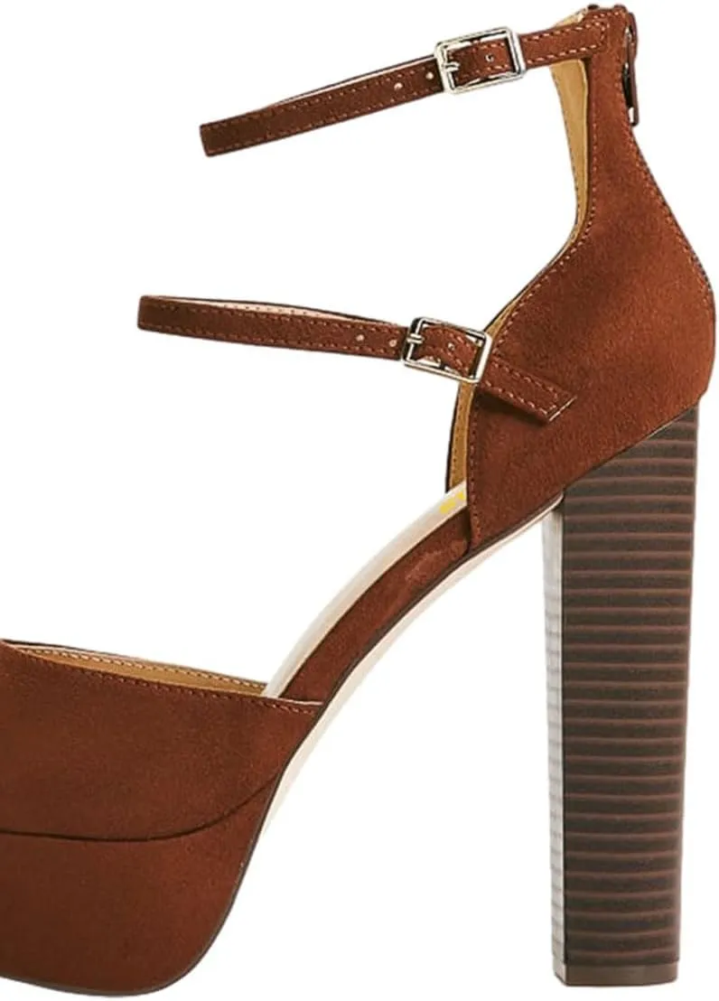 Women’s Ankle Strap Pumps High Chunky Heel Platform D’Orsay Pointed Toe Buckle Shoes Party Prom Evening Size 4-16 US