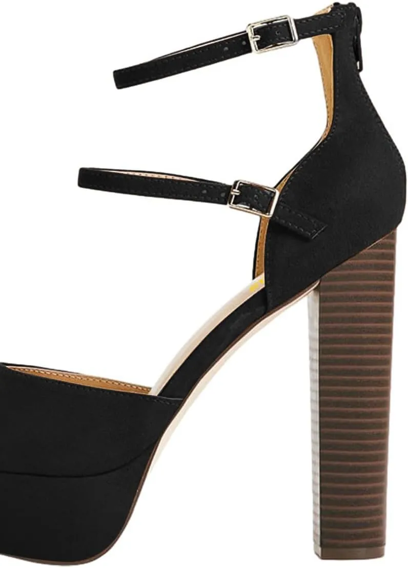 Women’s Ankle Strap Pumps High Chunky Heel Platform D’Orsay Pointed Toe Buckle Shoes Party Prom Evening Size 4-16 US