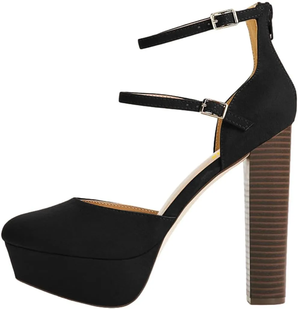 Women’s Ankle Strap Pumps High Chunky Heel Platform D’Orsay Pointed Toe Buckle Shoes Party Prom Evening Size 4-16 US