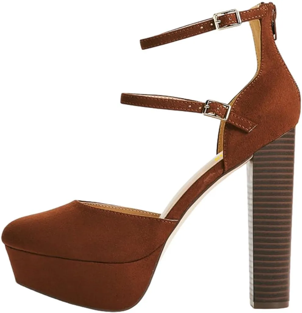 Women’s Ankle Strap Pumps High Chunky Heel Platform D’Orsay Pointed Toe Buckle Shoes Party Prom Evening Size 4-16 US
