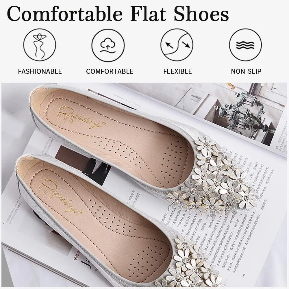 Women's Ballet Flats Foldable Casual Sparkly Rhinestone Wedding Ballerina Shoes Comfort Slip on Walking Flat Shoes