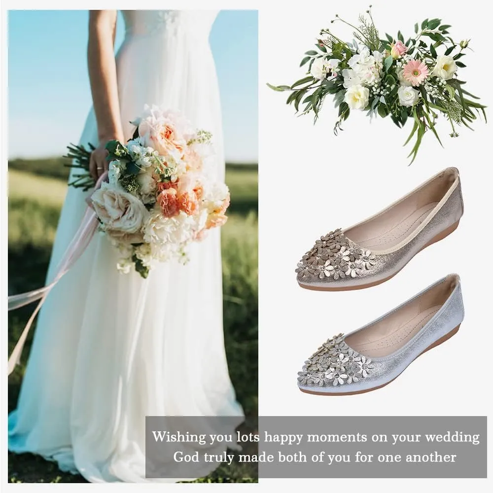 Women's Ballet Flats Foldable Casual Sparkly Rhinestone Wedding Ballerina Shoes Comfort Slip on Walking Flat Shoes