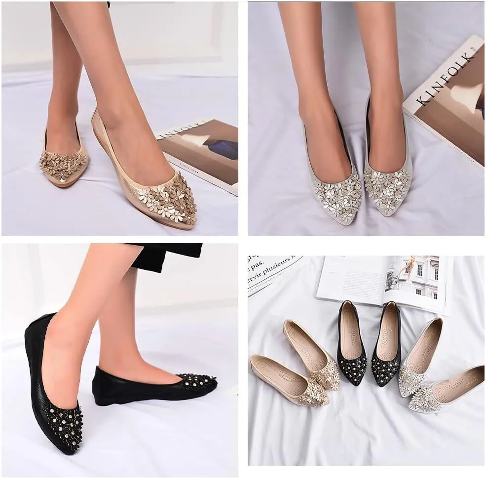 Women's Ballet Flats Foldable Casual Sparkly Rhinestone Wedding Ballerina Shoes Comfort Slip on Walking Flat Shoes