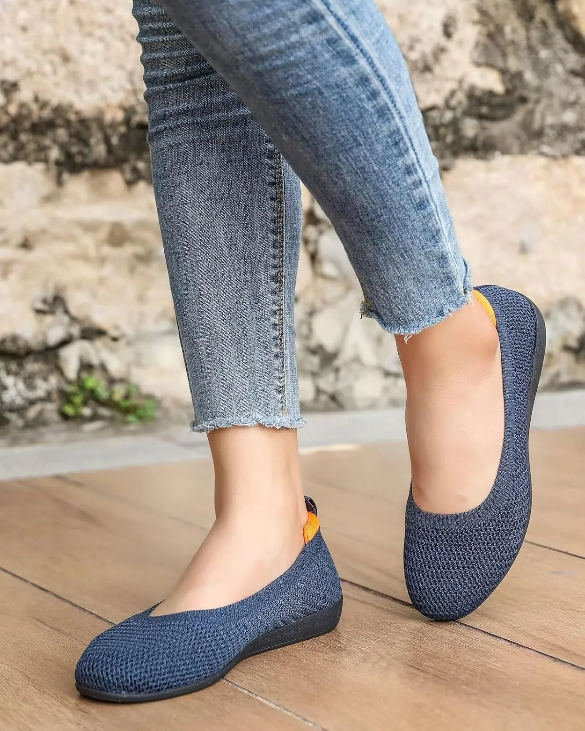 Women's Ballet Flats Knit Dress Shoes Soft Work Comfort Ballerina Slip-on Walking Shoes with Arch Support