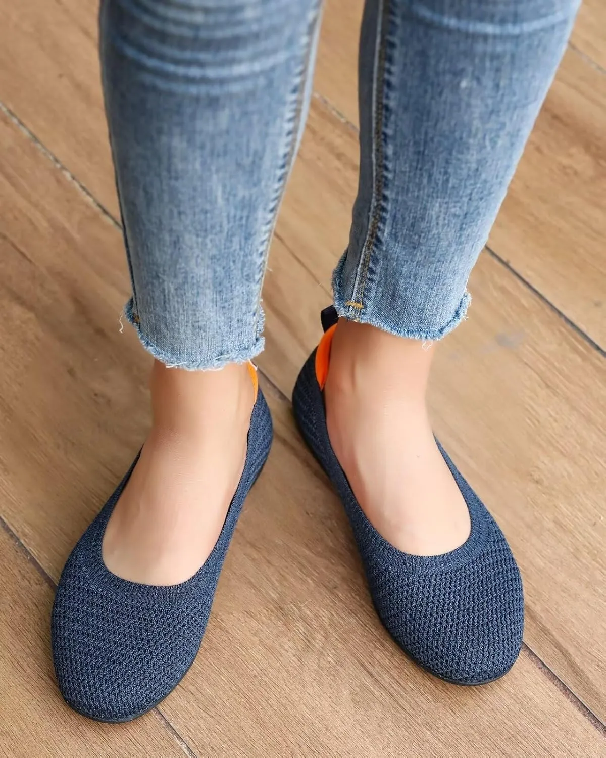 Women's Ballet Flats Knit Dress Shoes Soft Work Comfort Ballerina Slip-on Walking Shoes with Arch Support