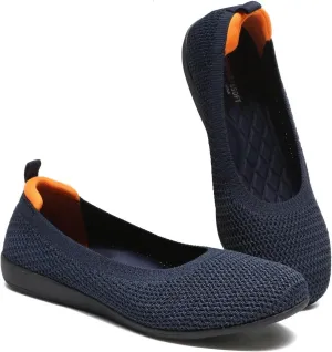 Women's Ballet Flats Knit Dress Shoes Soft Work Comfort Ballerina Slip-on Walking Shoes with Arch Support