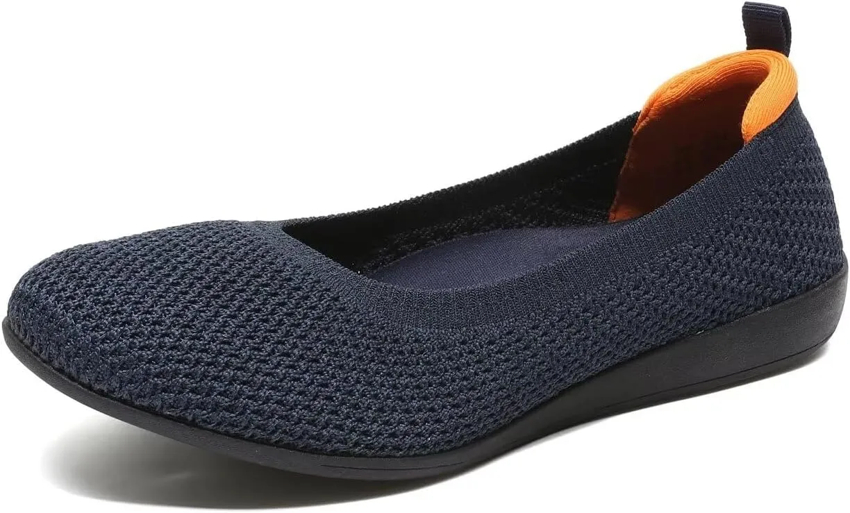 Women's Ballet Flats Knit Dress Shoes Soft Work Comfort Ballerina Slip-on Walking Shoes with Arch Support