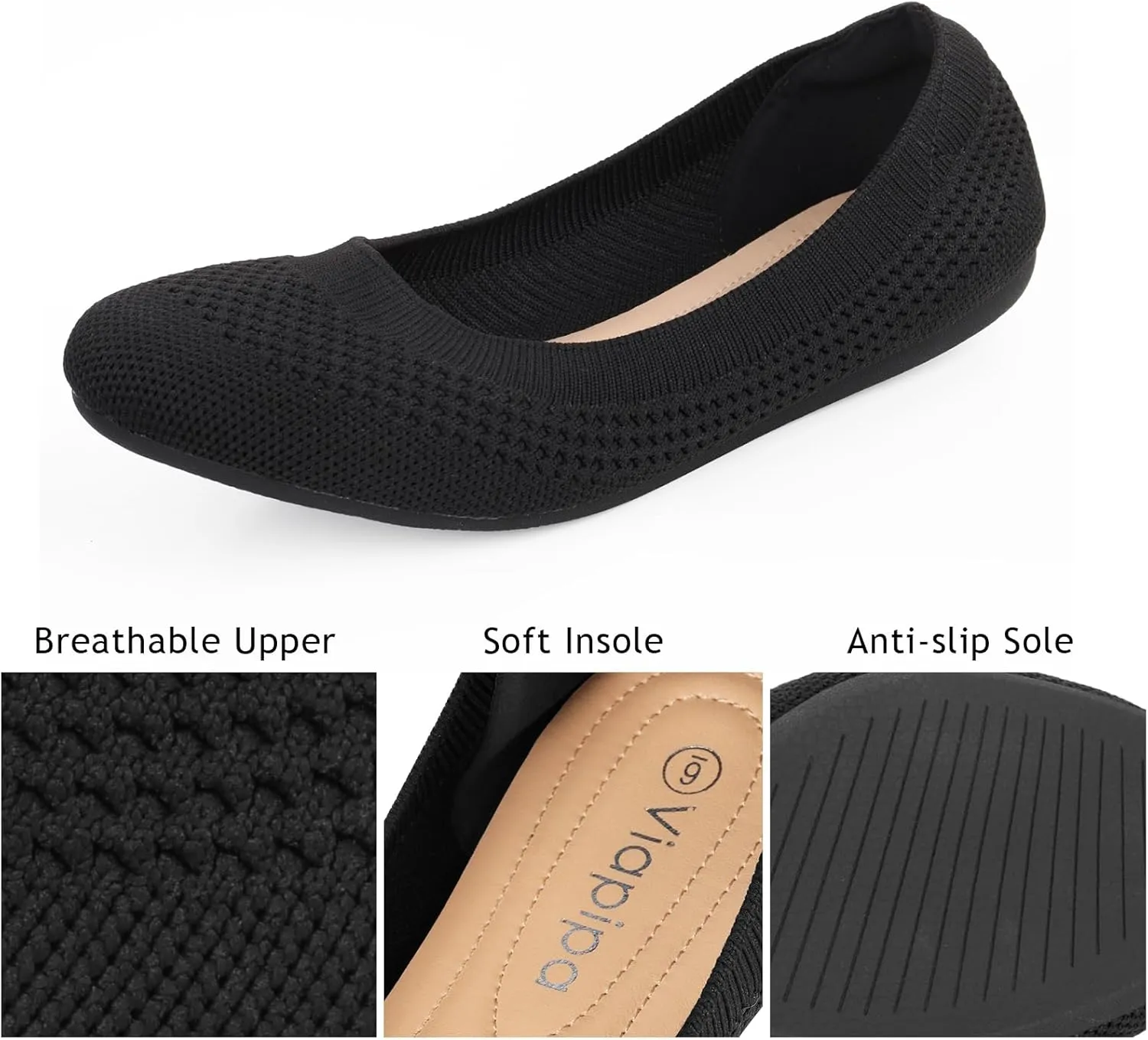 Women's Ballet Flats Shoes Round Toe Slip On Knit Casual Dress Shoes Comfort Ballerina Walking Flats Shoes